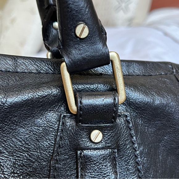 Mark Cross Genuine Black Leather Satchel Tote Bag Purse Cross Body Gold HW - Picture 14 of 15